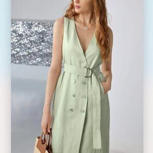 LINEN SLEEVELESS BELTED DRESS 🆕